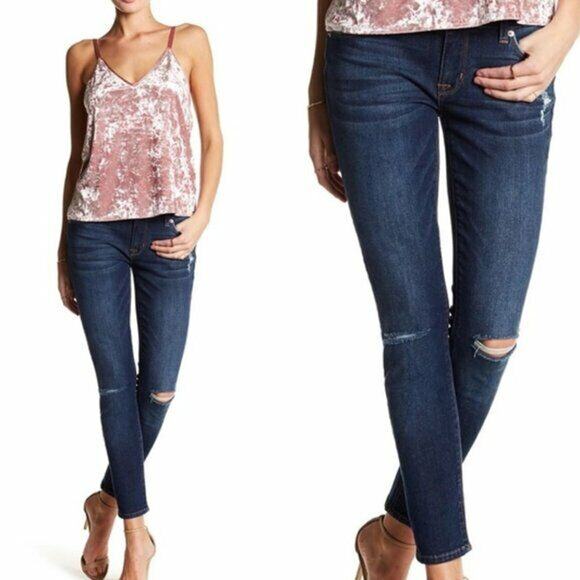 Hudson Krista Ankle Super Skinny Jeans Blue Denim Distressed Womens Size 26 - Picture 1 of 9